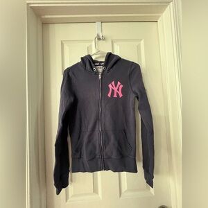 PINK Victoria’s Secret, Yankees navy blue zip up hoodie, size XS (fits like S/M)